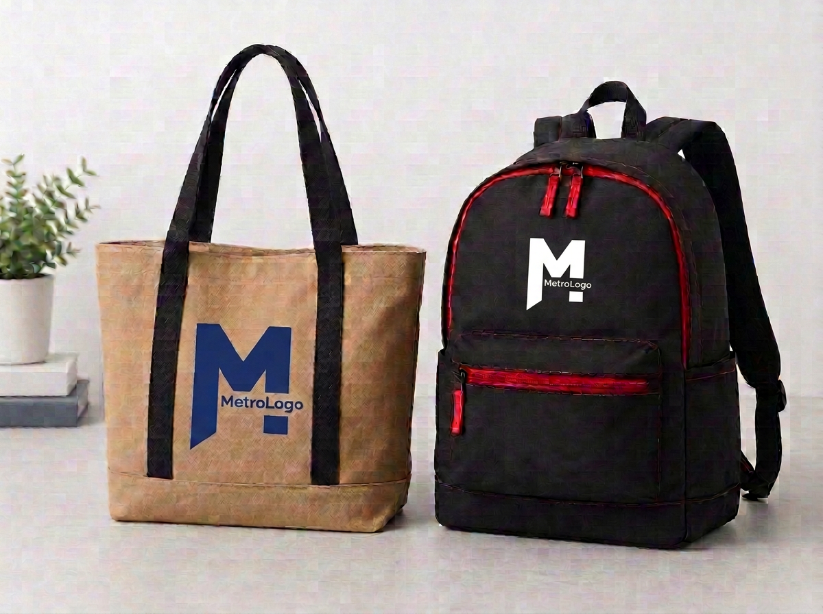 Bags category — branded tote and backpack
